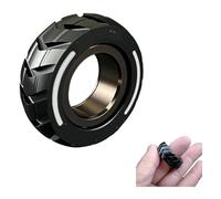 Dual Function Stainless Steel Motorcycle Tire Fidget Ring, Anxiety Relief Ring Toys, Fidget Spinner Ring Men Fidget Toys (Black)