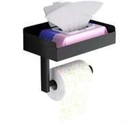 Dual functionality bathroom roll paper holder with two toilet paper compartments and secure storage shelf, made from water resistant stainless steel with a polished finish (A)