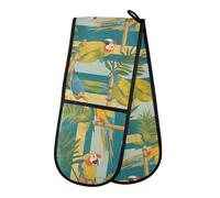 Dual-functionality Oven Mitts and Pot Holders Set Heat Resistant Kitchen Gloves Kitchen-Striped Parrots Tropical Simple