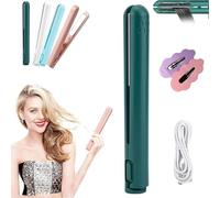Dual Glam Purpose Curling Iron, Mini Dual-Purpose Curling Iron, 2-in-1 Portable Travel Curling Wand & Flat Iron Hair Straightener for Short Hair All Hairs Types (Green)