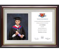 Dual Graduation Certificate and Photo Frame - Traditional Wood Style with Glass Front, Diploma Document & Picture Holder (Silver)