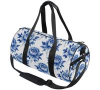 Dual Hand Straps Barrel Duffel Bag for Men Women | Heavy Duty, Workout Fitness, Blue Peony Watercolor