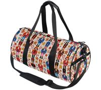 Dual Hand Straps Round Sports Bag for Men Women | Webbing Strap, Workout Fitness, Soldier Candy Cane White