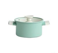 Dual Handle Green Alloy Pot With Glass Cover For Daily Single Portion Meals Including Warm Drinks And Simple Simmered Home Dishes
