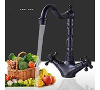Dual Handle Kitchen Faucet 360 Degree Rotation Hot and Cold Mixer Bathroom Taps Deck Mounted European Classic Faucet with Aerator Retro Style,Black
