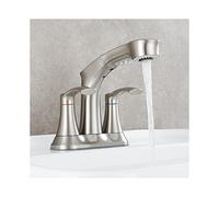 Dual Handle Pull-Out Sink Mixer, Multi-Function Brass with Brushed Finish for Easy Water Control and Modern Bathroom Decor