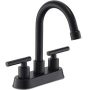 Dual Handles Faucet Black Bathroom Faucets, 2 Handle Sink Faucet, 4-Inch Centerset with Pop Up Drain and Water Supply(Black)