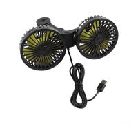 Dual Head Car Fan with 360° Rotatable Base, USB Powered Rear Seat Cooling Fan, 3 Settings, Flexible Joint Design, 1.8m Cable for Truck SUV Vehicle Travel Home Office Use Black