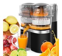 Dual Head Electric Citrus Juicer, 100W High-Speed Lemon Squeezer with Built-in Slicer, One-Touch Operation for Orange Lime Grapefruit, >90% Juice Yield, Non-Slip Base for Home Commercial Use