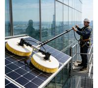 Dual Head Solar Panel Cleaner, Telescopic Pole, Mains Powered, Heavy-Duty, for Photovoltaic Arrays Rooftop Glass Cleaning