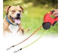 Dual-Headed Pet Walking Lead with Automatic Retractable Function and LED Light - Reflective Nylon Dog & Cat Traction Rope for Night Safety - Red (Red)