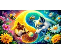 Dual-Hued-Wolf-Fantasy-Art Jigsaw Puzzles for Adults: 1000-Piece Recycled Cardboard Decoration 75x50cm/1000pcs