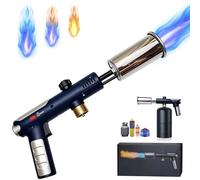 Dual Ignition Propane Torch Gun with Safety Lock & Turbo Flame, 3272°F Adjustable Torch Lighter, One-Touch Max Flame Button, Handheld Blowtorch for Cooking, BBQ, Camping (Propane Tank Not Included)