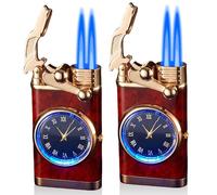 Dual Jet Flame Windproof Torch Lighter - Refillable Metal Butane Lighter with Vintage Rocker Arm and Transom, Outdoor Camping Survival Gear for Men (Gas Not Included)(Red)