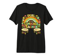 Dual Language Teacher Retro Rainbow Bilingual Educator Premium T-Shirt