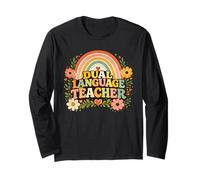Dual Language Teacher Retro Rainbow Educator Design Long Sleeve T-Shirt