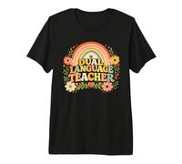 Dual Language Teacher Retro Rainbow Educator Design Premium T-Shirt