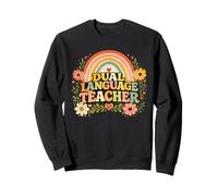 Dual Language Teacher Retro Rainbow Educator Design Sweatshirt