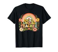 Dual Language Teacher Retro Rainbow Educator Design T-Shirt