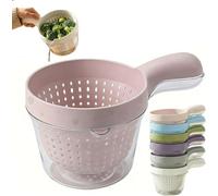 Dual Layer Colander with Handle, Mini Draining Basket, 2-in-1 Vegetable Washing Basket Fruit Sieve Drain Basin, Space Saving Storage Container for Salad Berry Fruits Vegetables (Pink)