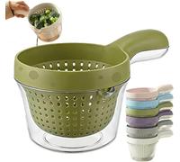 Dual Layer Colander with Handle, Mini Draining Basket, 2-in-1 Vegetable Washing Basket Fruit Sieve Drain Basin, Space Saving Storage Container for Salad Berry Fruits Vegetables (Green)
