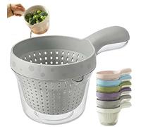 Dual Layer Draining Basket with Ergonomic Handle Double Plastic Strainer Fruit Colander Storage Container 2 in 1 Vegetable Washing Food Sieve for Berries Grapes Cherries Tomatoes Green