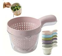 Dual Layer Draining Basket with Ergonomic Handle Double Plastic Strainer Fruit Colander Storage Container 2 in 1 Vegetable Washing Food Sieve for Berries Grapes Cherries Tomatoes Green
