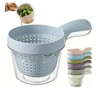 Dual Layer Draining Basket with Ergonomic Handle Double Plastic Strainer Fruit Colander Storage Container 2 in 1 Vegetable Washing Food Sieve for Berries Grapes Cherries Tomatoes Green