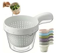Dual Layer Draining Basket with Ergonomic Handle Double Plastic Strainer Fruit Colander Storage Container 2 in 1 Vegetable Washing Food Sieve for Berries Grapes Cherries Tomatoes Green