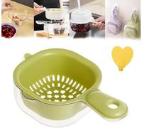 Dual-Layer Draining Basket with Handle, Double Drain Plastic Strainer Fruit Colander Storage Container, 2 in 1 Fruit Vegetable Washing Food Strainers for Mini Berry, Grape (Green)