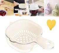 Dual-Layer Draining Basket with Handle, Double Drain Plastic Strainer Fruit Colander Storage Container, 2 in 1 Fruit Vegetable Washing Food Strainers for Mini Berry, Grape (White)