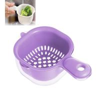 Dual-Layer Draining Basket with Handle,Fruit Strainer Dual-Layer Veggie Colander Draining Basket with Handle,Multifunction Plastic Strainer for Fruits Vegetables Pasta (Purple)