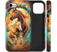 Dual-Layer Shockproof Phone Case for iPhone SE2/SE 3rd 2020/2022, Hybrid Hard PC Back with Soft Silicone Bumper, Full Body Slim Fit Protective Case for iPhone SE 3rd 4.7 inch, Dream Chasing Horse