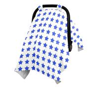 Dual Layer Washed Cotton Minky Baby Car Seat Canopy with Snap Window | Breathable Baby Stroller Cover Baby Napping Time Navy Blue Star Cream