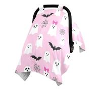 Dual Layer Washed Cotton Minky Baby Car Seat Canopy with Snap Window | Minky Dot Reverse Side Minky Baby Blanket Indoor Play Activity Halloween Ghosts