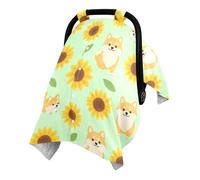 Dual Layer Washed Cotton Minky Baby Car Seat Canopy with Snap Window | Washed Cotton Outer Surface Baby Car Seat Canopy Baby Napping Time Cute Dog Sunflower