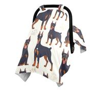 Dual Layer Washed Cotton Minky Baby Car Seat Canopy with Snap Window | Washed Cotton Outer Surface Newborns Travel Cover Baby Car Seat Usage Doberman Pinscher