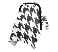 Dual Layer Washed Cotton Minky Baby Car Seat Canopy with Snap Window | Washed Cotton Outer Surface Newborns Travel Cover Indoor Play Activity Black White Houndstooth