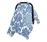 Dual Layer Washed Cotton Minky Baby Car Seat Canopy with Snap Window | Washed Cotton Outer Surface Newborns Travel Cover Nursing Privacy Use Blue and White Floral