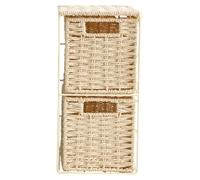 Dual-layer Woven Storage Basket with Pull-out Drawers, Khaki Rattan Style | Iron Frame Support, PVC Surface, Washable Design, for Remote Controls, Sundries, Closet Shelves and Kitchen Organisation