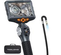 Dual Lens Articulating Borescope Camera, 5 Inch IPS Endoscope Inspection Camera with Two-Way Articulating Probe, 5FT Borescope Cam with Lights, 3000mAh Battery, 32G TF Card (6.5mm)