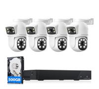 【Dual Lens】CAMCAMP PoE CCTV Security Camera System,4MP 4pcs PoE Cameras for Home Security Outdoors, Auto Tracking,Color Night Vision,2-Way Audio,4K 8CH NVR with 500GB HDD for 24/7 Record,0 Monthly Fee