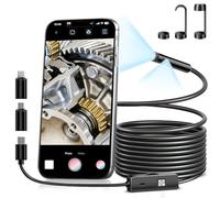 Dual-Lens Endoscope Camera with Light, 1920P Borescope Inspection Camera with 8+1 Adjustable LED Lights, 16.5FT Semi-Rigid Snake Cable, IP67 Waterproof Camera Compatible with iPhone, Android