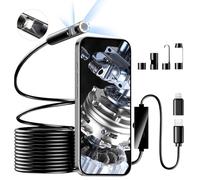 Dual Lens Endoscope Inspection Camera, 1920P HD Inspection Camera with 8+1 Adjustable LED Lights, IP67 Waterproof Endoscope, Semi-Rigid Snake Borescope for Android, iPhone, Samsung (16.5 Ft/5m) Black