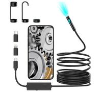 Dual Lens HD Endoscope Camera, IP67 Waterproof Borescope with LED | 5m Semi-Rigid Flexible Cable, Front & Side Viewing System, Drain, Pipe & Wall Inspection, Compatible with iOS & Android