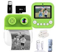 Dual-Lens Instant Print Camera for Kids, 48MP Thermal Instant Printing Camera with 2.4 Inch LCD Screen for Toddler, Boys Girls Christmas Birthday Gifts Photo Printer with 64GB SD Card (Green)