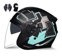 Dual-Lens Open-Face Motorcycle Helmet With Drop-Down Visor, Ece Certified, Suitable For Men'S And Women'S Scooters And Cruisers. A,L:57-58CM