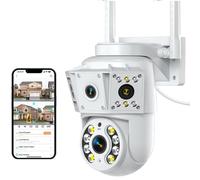 Dual Lens Security Camera Outdoor, 2K CCTV Camera Outdoor, 2.4/5GHz WiFi PTZ Cameras House Security, with Sound-Light Alarm, 2-Way Audio, Color Night Vision, IP66 Waterproof, Wired, 24/7 Recording