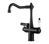 Dual Lever Brass Kitchen Mixer Tap, Dishwasher Connector, Deck Mount (Black)