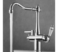 Dual Lever Brass Kitchen Mixer Tap, Dishwasher Connector, Deck Mount (Chrome Plated)